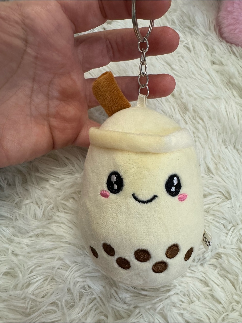 Plush Bubble Tea Keychain Card Holder - Cream